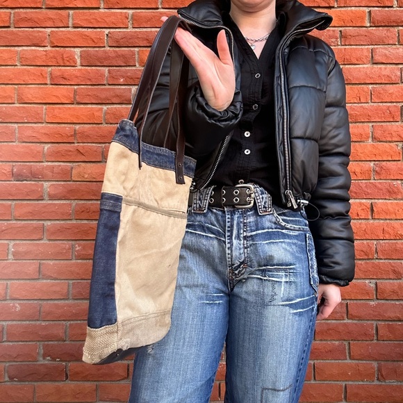 Rustic patchwork denim tote - Picture 5 of 10